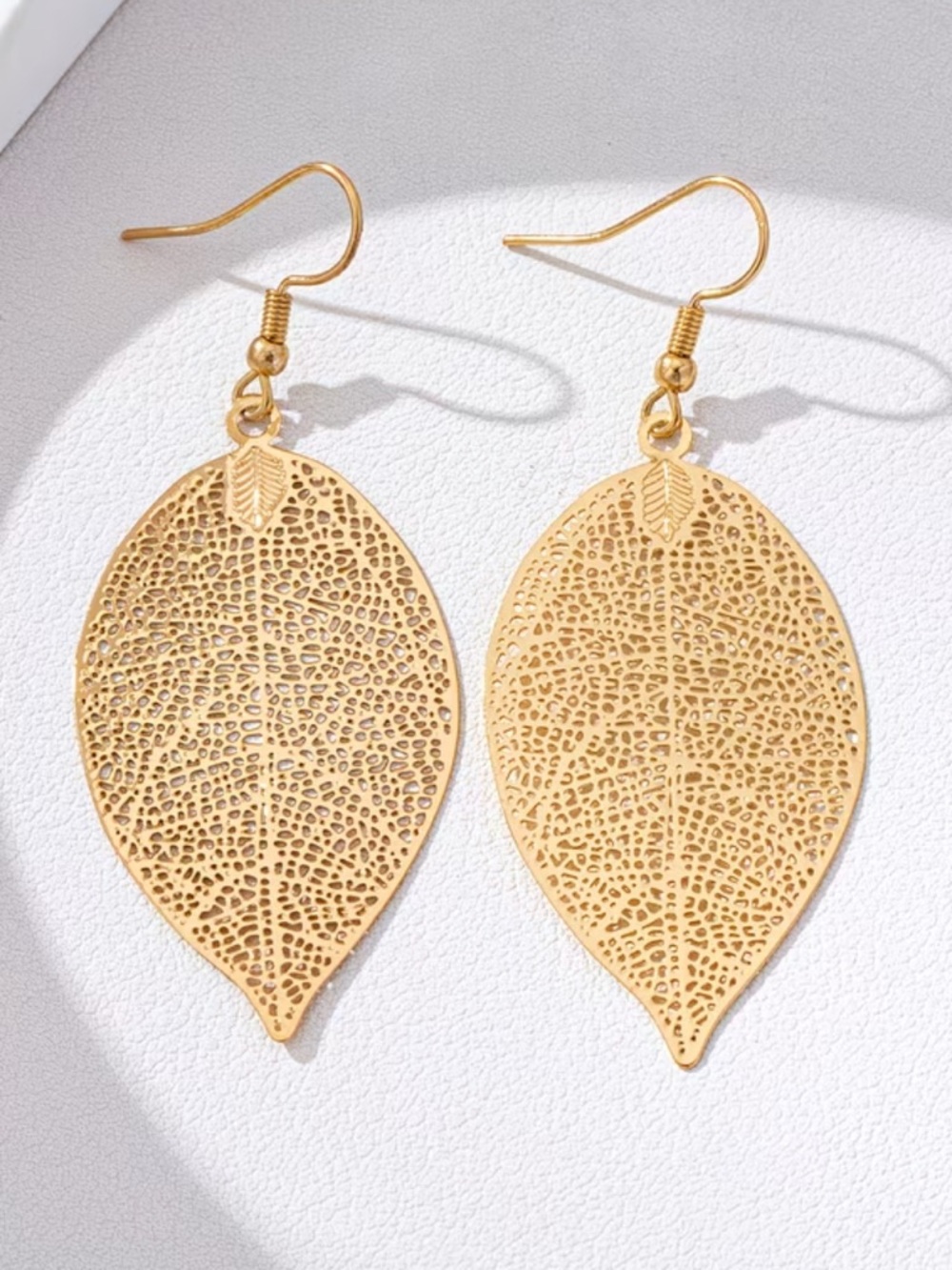 Gold Leaf Filigree Drop Earrings - Women Jewelry